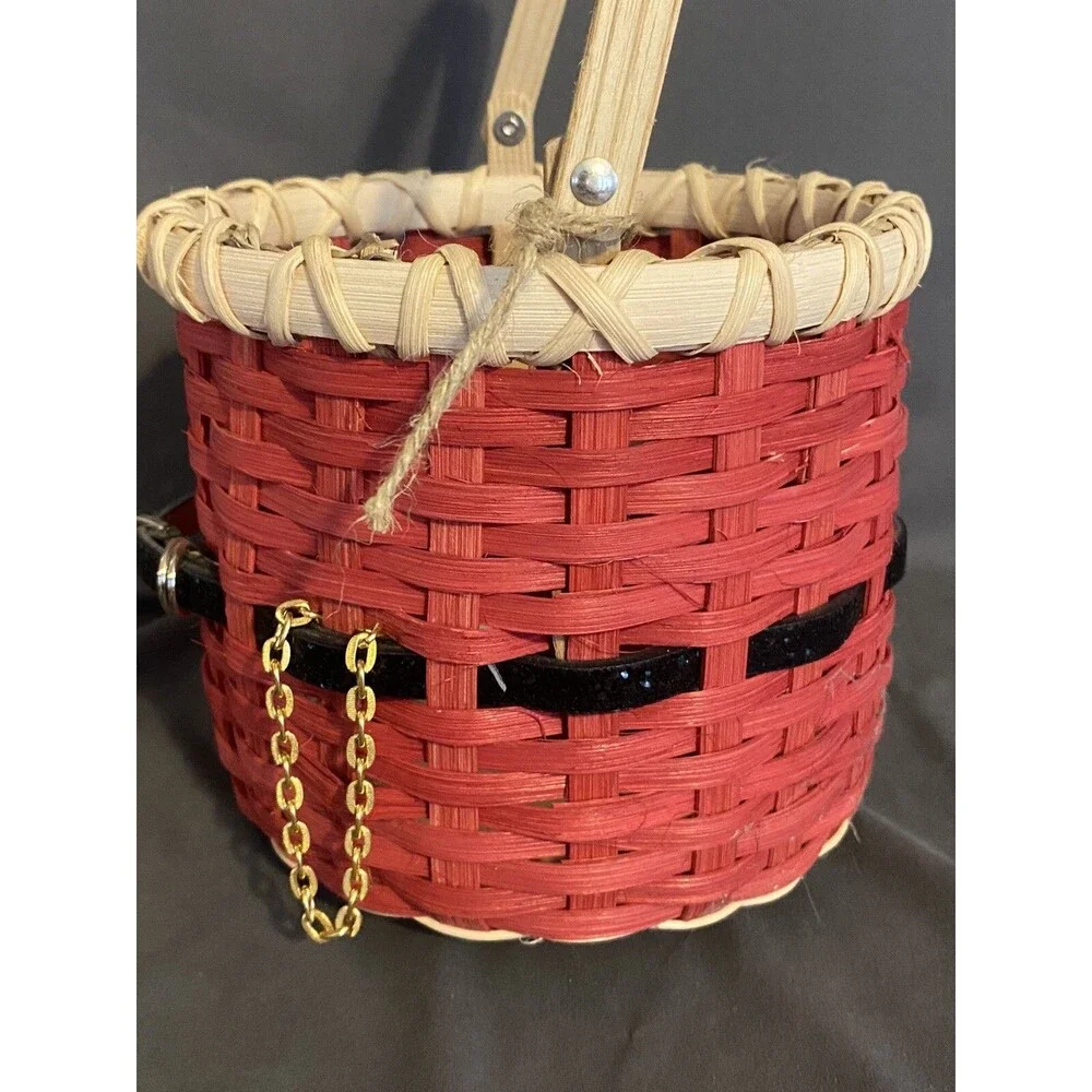 Handmade Christmas Basket Santa Claus Phyllis Schoenberg 6” With Handle Belt